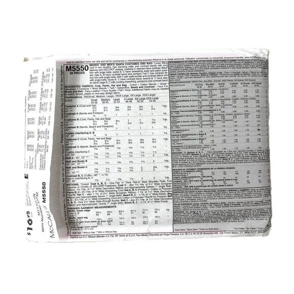 McCall’s # M5550 Mr & Ms Santa Christmas Suit Dress Sewing Pattern UnCut NWT - Picture 4 of 6